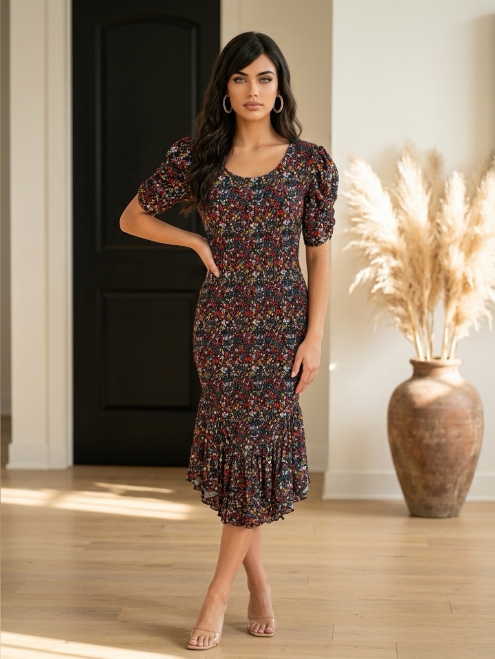Tanya Taylor Multicolor Floral Knit Midi Dress